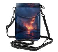 WHJSSF Petit sac à main pour téléphone portable 19,3 x 12,4 cm en cuir imprimé Fire Blooming In The Glacier pour femme, parfait pour la marche, le camping