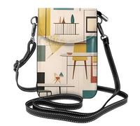 Whjssf Petit sac à main pour téléphone portable 19,3 x 12,4 cm en cuir imprimé moderne du milieu du siècle pour femme, parfait pour la marche, le camping