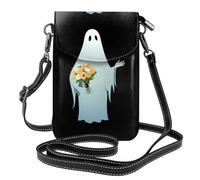 WHJSSF Petit sac à main pour téléphone portable 19,3 x 12,4 cm, fantôme tenant un bouquet imprimé en cuir pour femme, parfait pour la marche, le camping