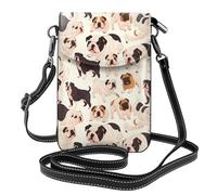 WHJSSF Petit sac à main pour téléphone portable 19,3 x 12,4 cm, motif bouledogues anglais, étui à rabat en cuir pour femme, parfait pour la marche, le camping