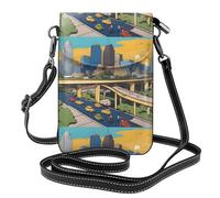 WHJSSF Petit sac à main pour téléphone portable 19,3 x 12,4 cm, motif dessin animé Austin Texas, étui à rabat en cuir pour femme, parfait pour la marche, le camping