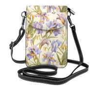 WHJSSF Petit sac à main pour téléphone portable 19,3 x 12,4 cm, motif iris vintage imprimé, étui à rabat en cuir pour femme, parfait pour la marche, le camping