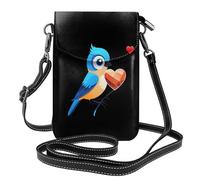 WHJSSF Petit sac à main pour téléphone portable 19,3 x 12,4 cm, motif moineau bleu faisant un cœur, étui à rabat en cuir pour femme, parfait pour la marche, le camping
