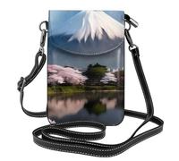 WHJSSF Petit sac à main pour téléphone portable 19,3 x 12,4 cm, motif Mont Fuji au début du printemps, étui à bandoulière en cuir imprimé pour femme, parfait pour la marche, le camping
