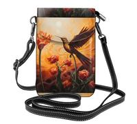 WHJSSF Petit sac à main pour téléphone portable 19,3 x 12,4 cm, motif phénix, oiseau dans l'étincelle, étui à rabat en cuir pour femme, parfait pour la marche, le camping