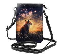 WHJSSF Petit sac à main pour téléphone portable 19,3 x 12,4 cm, motif renard regardant les feux d'artifice en cuir imprimé pour femme, parfait pour la marche, le camping