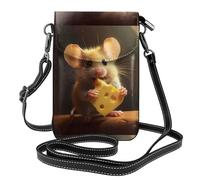 WHJSSF Petit sac à main pour téléphone portable 19,3 x 12,4 cm, motif souris mangeant du fromage, étui à rabat en cuir pour femme, parfait pour la marche, le camping