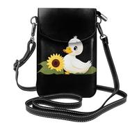 WHJSSF Petit sac à main pour téléphone portable 19,3 x 12,4 cm, petit canard blanc tenant un tournesol, étui à rabat en cuir pour femme, parfait pour la marche, le camping