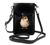 WHJSSF Petit sac à main pour téléphone portable 19,3 x 12,4 cm, petit moineau portant un chapeau haut-de-forme, étui à rabat en cuir imprimé pour femme, parfait pour la marche, le camping