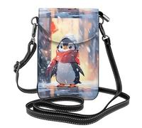 WHJSSF Petit sac à main pour téléphone portable 19,3 x 12,4 cm, petit pingouin regardant la neige, étui à rabat en cuir imprimé pour femme, parfait pour la marche, le camping