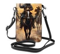 Whjssf Petit sac à main pour téléphone portable 19,3 x 12,4 cm Texas Cowboys équitation et course à pied Étui à rabat en cuir imprimé pour femme, parfait pour la marche, le camping