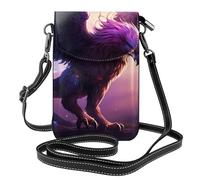 Whjssf Petit sac à main pour téléphone portable 19,3 x 12,4 cm, violet flamme, griffon, étui à rabat en cuir pour femme, parfait pour la marche, le camping