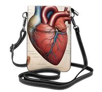 WHJSSF Petit sac à main pour téléphone portable de 19,3 x 12,4 cm, anatomie humaine avec motif cœur imprimé, étui à rabat en cuir pour femme, parfait pour la marche, le camping
