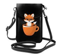 WHJSSF Petit sac à main pour téléphone portable de 19,3 x 12,4 cm avec inscription « Have A Cup of Fox Coffee » en cuir imprimé café pour femme, parfait pour la marche, le camping