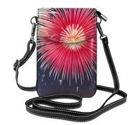 WHJSSF Petit sac à main pour téléphone portable de 19,3 x 12,4 cm, étui à rabat en cuir imprimé splendide feux d'artifice pour femme, parfait pour la marche, le camping