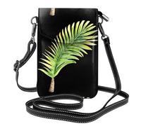 WHJSSF Petit sac à main pour téléphone portable de 19,3 x 12,4 cm, motif éventail de palmiers aquarelle, étui à rabat en cuir pour femme, parfait pour la marche, le camping