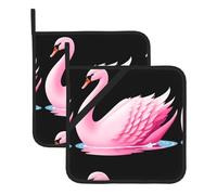 WHJSSF Pink Swan Walking Slowly by The River Lot de 2 tapis isolants carrés pour enlever le couvercle de cuisine, fours à micro-ondes, fours avec corde de suspension latérale