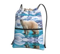 WHJSSF Polar Bear Sac à dos avec cordon de serrage et fermeture éclair - Sac de sport léger et pliable avec poche avant et organiseur intérieur