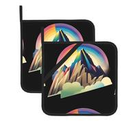 WHJSSF Rainbow on The Mountain Top Lot de 2 tapis de casserole isolants carrés pour enlever les couvercles de cuisine, fours à micro-ondes, fours, avec corde de suspension latérale