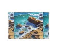 WHJSSF Reefs and Waves by The Sea Prints Lot de 6 sets de table pour table de salle à manger pour la maison et les banquets faciles à nettoyer à température ambiante pour une utilisation durable