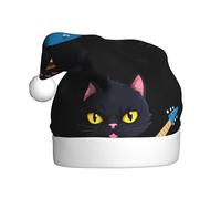 WHJSSF Rock and Roll Chat noir avec impression guitare pour homme et femme Chapeaux de Noël en peluche pour adulte Nouvel An