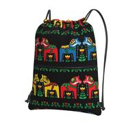 WHJSSF Runner Swedish Dala Horse Sac à dos à fermeture éclair avec cordon de serrage - Sac de sport léger et pliable avec poche avant et organiseur intérieur