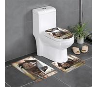 WHJSSF Rustic Lodge Bear Lot de 3 tapis de salle de bain antidérapants pour toilettes, meuble-lavabo et couvercle, facile à nettoyer, antidérapant