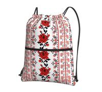 WHJSSF Sac à dos de sport léger et pliable avec cordon de serrage et fermeture éclair - Motif brodé ukrainien - Pour voyage, yoga, randonnée et essentiels du quotidien