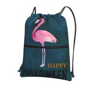 WHJSSF Sac à dos léger et pliable avec cordon de serrage et chapeau de sorcière pour Halloween, motif flamant rose, sac de sport pour voyage, yoga, randonnée et essentiels du quotidien