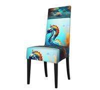 WHJSSF Seabed Housse de protection pour chaise de salle à manger Motif hippocampe corail - Doux, confortable, infroissable élastique s'adapte à la plupart des chaises sans accoudoirs