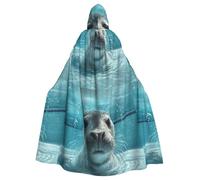 WHJSSF Seals in the Pool Pattern Halloween Cape à capuche pour adulte avec nœud papillon pour fêtes costumées, cosplay