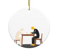 WHJSSF Silence Pendentif rond en céramique Motif sapin de Noël - 7,4 cm Porcelaine blanche exquise Suspension facile