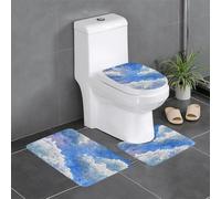 WHJSSF Sky Cloud Lot de 3 tapis de salle de bain antidérapants avec contour, ovale et rectangulaire pour toilettes, coiffeuse et toilettes