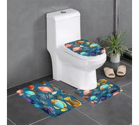 WHJSSF Sous-marin Reef Fish imprimé salle de bain antidérapant séchage rapide ensemble trois pièces, tapis de douche durable à séchage rapide