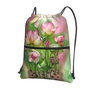 WHJSSF Spirit of the Lotus Sac à dos avec cordon de serrage et fermeture éclair - Sac de sport léger et pliable avec poche avant et organiseur intérieur