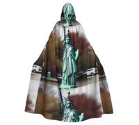 WHJSSF Statue de la Liberté à Nyc Imprimés Halloween Cape à capuche pour adulte pour jeux de rôle, costumes de scène, fêtes Entretien facile