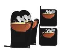 WHJSSF Steam from the Soup Ensemble de 4 pièces comprenant 2 gants isothermes et 2 coussinets pour couvercles de casserole avec poches anti-brûlures et isolation thermique