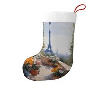 Whjssf Tableau de la Tour Eiffel au lointain - Chaussettes de Noël imprimées double face - Grande capacité - Décoration d'intérieur