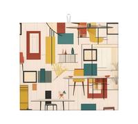 WHJSSF Tapis de séchage de cuisine moderne du milieu du siècle - Couverture absorbante avec imprimés colorés, couche de comptoir à séchage rapide pour vaisselle et appareils - Antidérapant et pliable