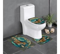 WHJSSF The Fox on the Lotus Leaf Prints Lot de 3 tapis de salle de bain antidérapants pour toilettes, coiffeuse et toilettes