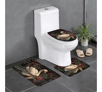 WHJSSF The Swan and The Rose Prints Lot de 3 tapis de salle de bain antidérapants avec contour, ovale et rectangulaire pour toilettes, coiffeuse et toilettes