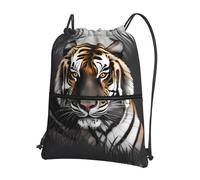 WHJSSF Tiger at rest Sac à dos avec cordon de serrage et fermeture éclair - Sac de sport léger et pliable avec poche avant et organiseur intérieur