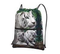 WHJSSF Tiger Prints Sac à dos à fermeture éclair avec cordon de serrage - Sac de sport léger et pliable avec poche avant et organiseur intérieur