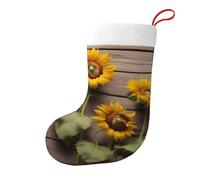 Whjssf Trois tournesols sur image en bois imprimées des deux côtés Chaussettes de Noël pour décoration d'intérieur de grande capacité