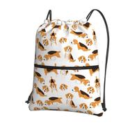 WHJSSF Un groupe de chiots de dessin animé imprimé sac à dos avec cordon de serrage fermeture éclair - Sac de sport léger et pliable avec poche avant et organisateur intérieur