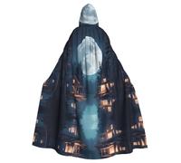 WHJSSF View Under The Moon Printing Halloween Cape à capuche pour adulte Super Large Cape à capuche