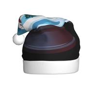 WHJSSF Ville de Noël dans la boule de cristal impression chapeaux de Noël en peluche hommes et femmes chapeaux de Noël adultes Nouvel An vacances chapeaux de fête