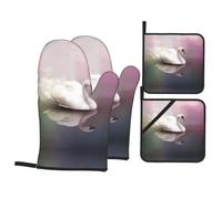 WHJSSF White Swan Prints Lot de 4 jetés de four imperméables et résistants à la chaleur - Couches de cuisine durables pour griller et cuire