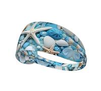 WHJWXC Bandeau élastique pour homme et femme Motif coquillages et étoiles de mer Bleu