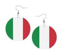 WHJWXC Boucles d'oreilles rondes en cuir pour femme - Accessoires tendance et élégants pour fêtes et vacances - Imprimé drapeau italien, taille unique, Cuir